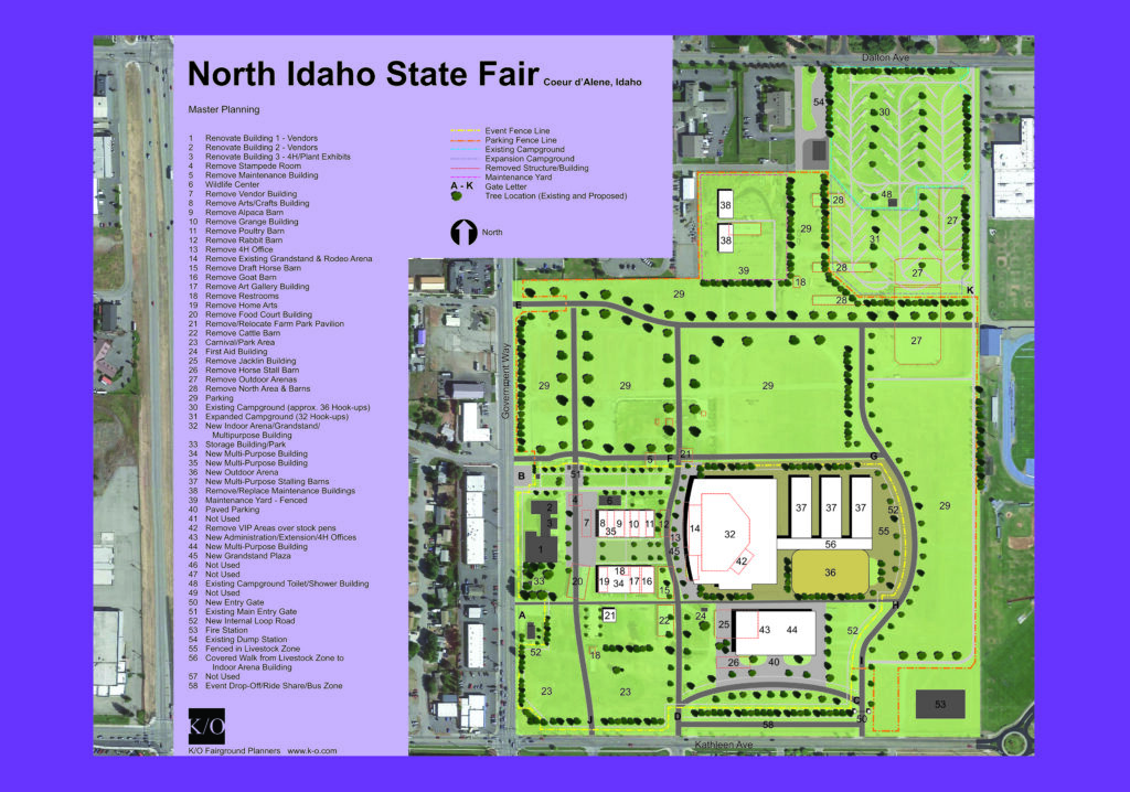 North Idaho State Fair Master Plan by K/O Fairground Planners Architects. The North Idaho State Fair comprehensive $280 million master plan to revitalize and expand the Kootenai County Fairgrounds in Coeur d’Alene, Idaho. This initiative aims to transform the 81-acre site into a premier, year-round venue for agricultural, educational, and entertainment events.
